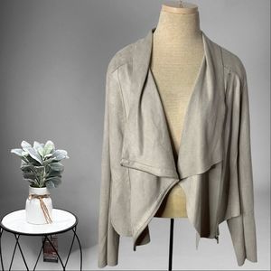BLANKNYC Faux Suede Drape Front Crop Moto Jacket